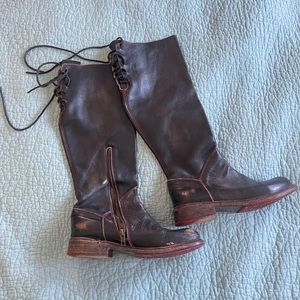 Bed Stu Tall Black Distressed Lace Back Boots